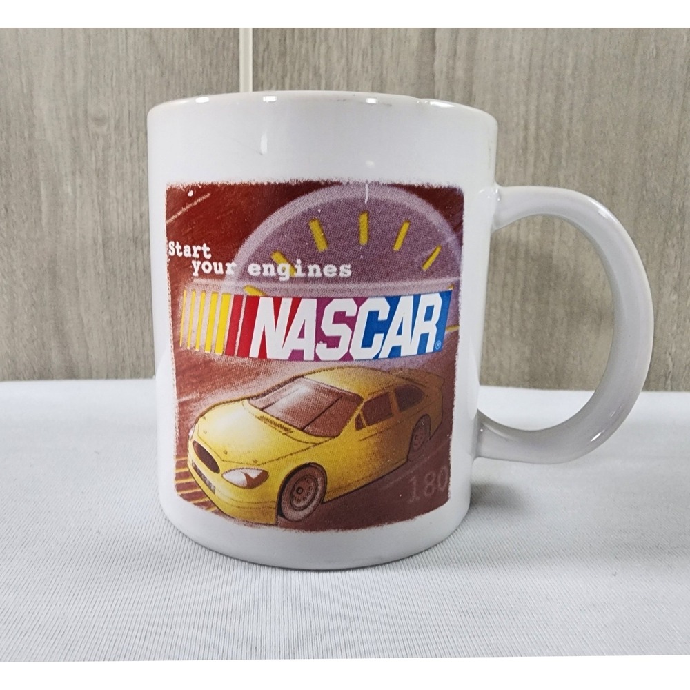 NASCAR Coffee Mug Start Your Engines White Ceramic Racing 2003‎ Vintage